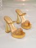 Sandalias de Plataforma de Tacón Alto con Punta Cuadrada y Pedrería Negra/Dorada para Vestidos de Noche