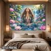 2D Flat, [2D Flat] 1pc Tapestry Meditation Goddess by Waterfall for Lotus Tapestry, Healing Fantasy Decor Decorative Background Cloth for Holiday Home