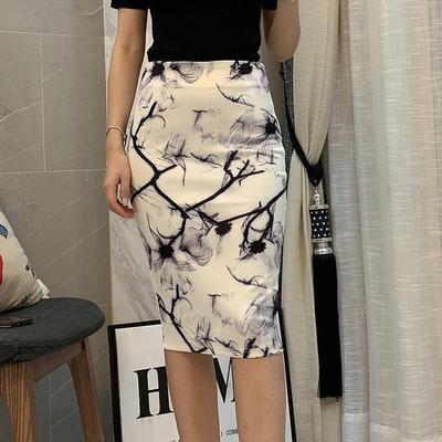 Summer Cartoon Print Elegant Pencil Skirt Women Bodycon High Waist Knee Length Skirt Female