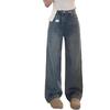 Women's Retro Blue Plus Size Wide-Leg Jeans - Autumn Slimming Fit for Pear Shapes