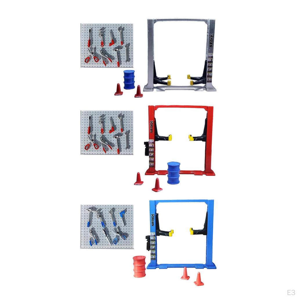 1/64 Diorama Car Garage Maintenance Tools Architecture Model Realistic Traffic Cones Lift Gantry