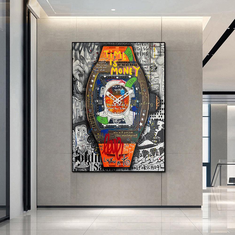 Motivational Street Graffiti Art Poster and Prints Time Is Money Luxury Watch Canvas Painting for Living Room Home Wall Decor