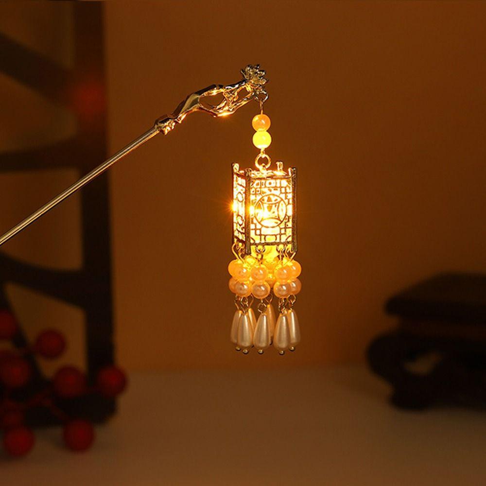 Palatul chinezesc Lantern ac de păr din metal de culoare aurie bețe de păr furculițe cu bijuterii ușoare pentru femei, retro, flori de lotus, ciucuri