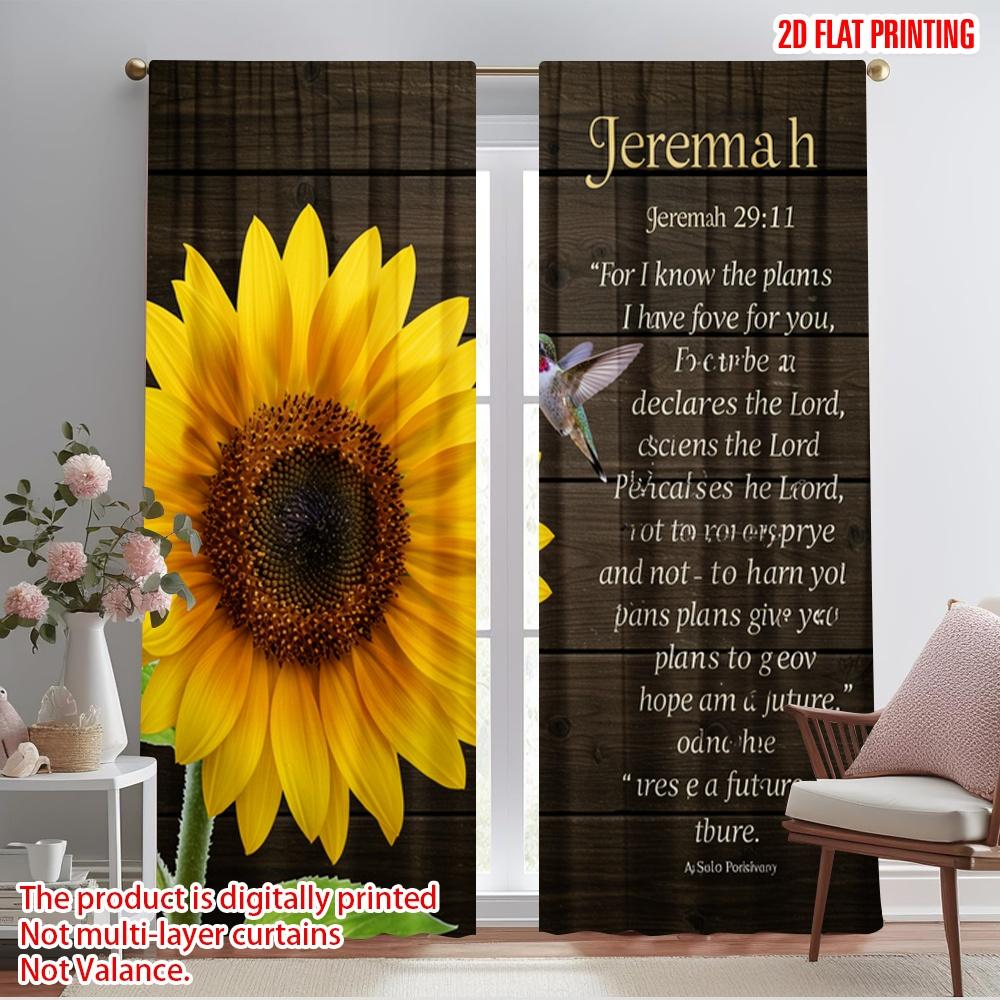 2pcs 2D Flat Printing Curtain Jeremiah Sunflower Hummingbird Hope 100% Polyester Fabric Without Electricity Seasonal Party &