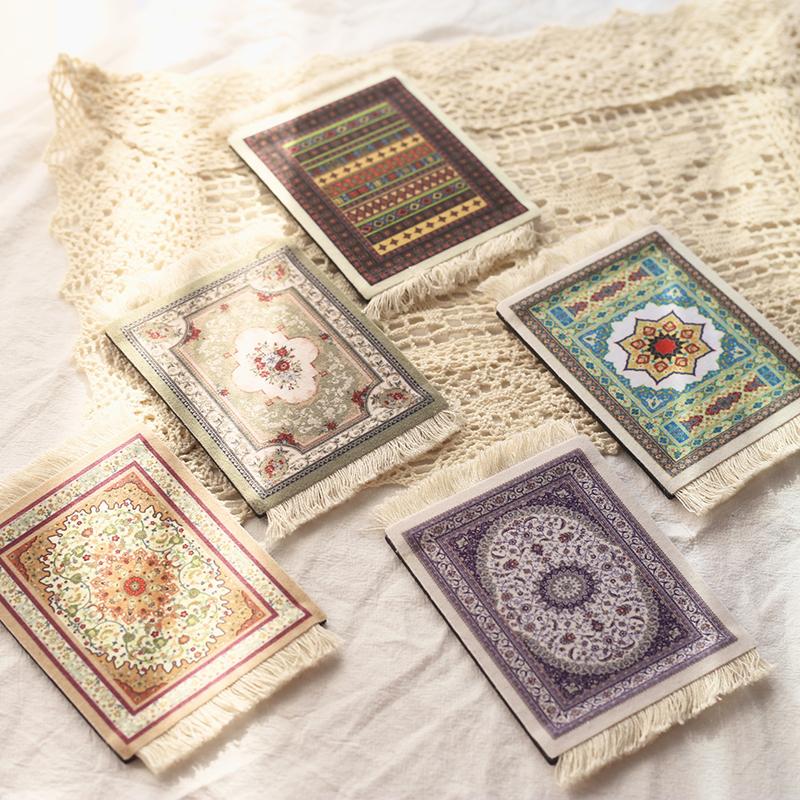 Coasters Cup Pad Persian Mini Woven Rug Mat Mousepad Carpet Ethnic Pattern Cup Laptop With Home Office Table Decor Craft Table