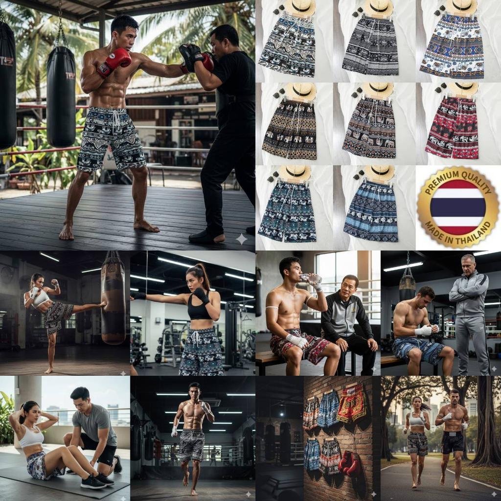 Elephant Pants Boxing Muay Thai Kickboxing Shorts Training Print Elastic Waistband Quick Dry Martial Art Boxer Unisex Men Women Workout Streetwear