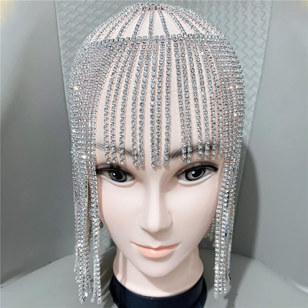 Cross-Border European and American Ornament Full Long Flow Su Hair Chain Ladies Forehead Lace Shiny Rhinestone Headdress