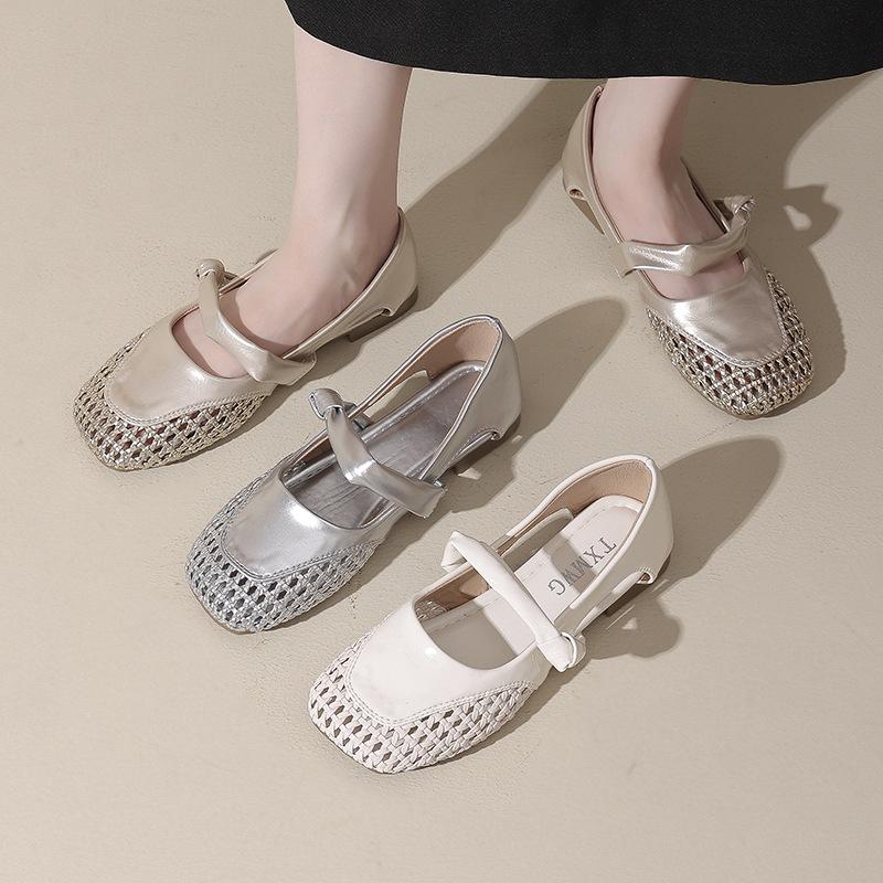 Γαλλικά ελαφριά υφασμένα κούφια Mary Jane μονά παπούτσια 2025 άνοιξη και καλοκαίρι νέο μαλακή σόλα μαλακή επιφάνεια ένα πέταλο παπούτσια γιαγιάς