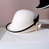 Vintage Fedoras Hat for Women Theme Party Caps with Roll Brim Flower Wool Bowler Hat for Halloween Party Cosplay Accessory