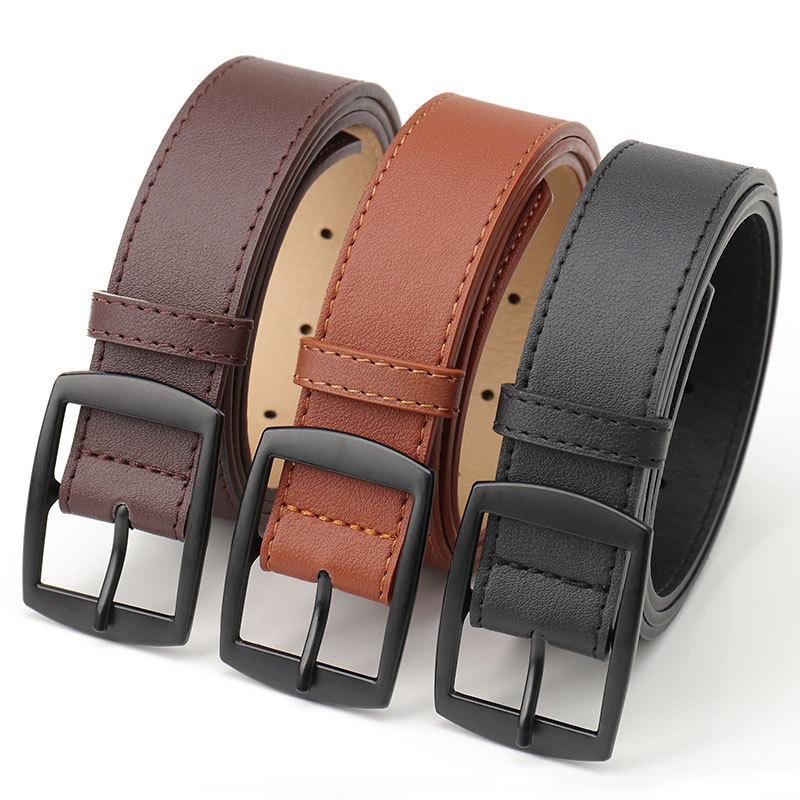 European and American Casual Square Buckle Imitation Leather Belt for Men and Women Versatile Jeans Belt Fashionable and High-end Women's Belt