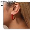 Qiong Yao European Style U-Shaped Gold-Plated Enamel Drop Earrings for Women - Trendy, Stainless Steel, Color-Preserving.