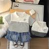 Boys' Short Sleeved Set Summer 0-5-year-old Children's Striped Printed POLO Shirt+casual Denim Shorts Two-piece Set