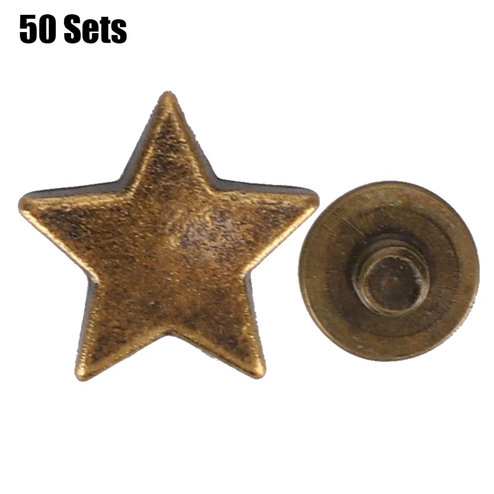50 Sets Star Shape Rivet 12MM Flat Screw Clothes Accessory Anti‑Corrosion Zinc Alloy(Bronze )