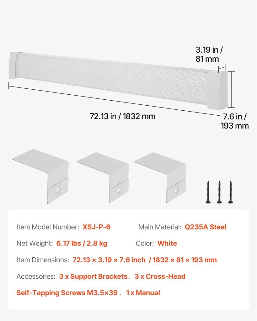 Baseboard Heater Covers, Premium Series 1832 mm Standard Electric Heating Unit Front Cover for Home Improvement, Heavy-duty Steel, Easy Installation