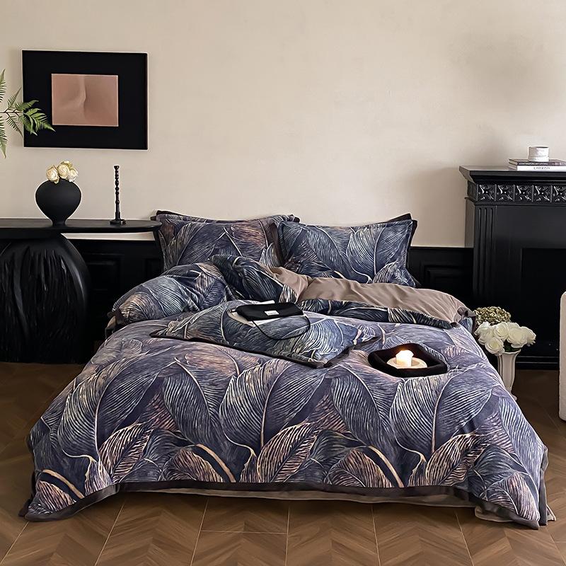 250G Milk Fleece Digital Printing Light Luxury Four-Piece Set 1.5M Bed Sheet Four-Piece Set, Cloth