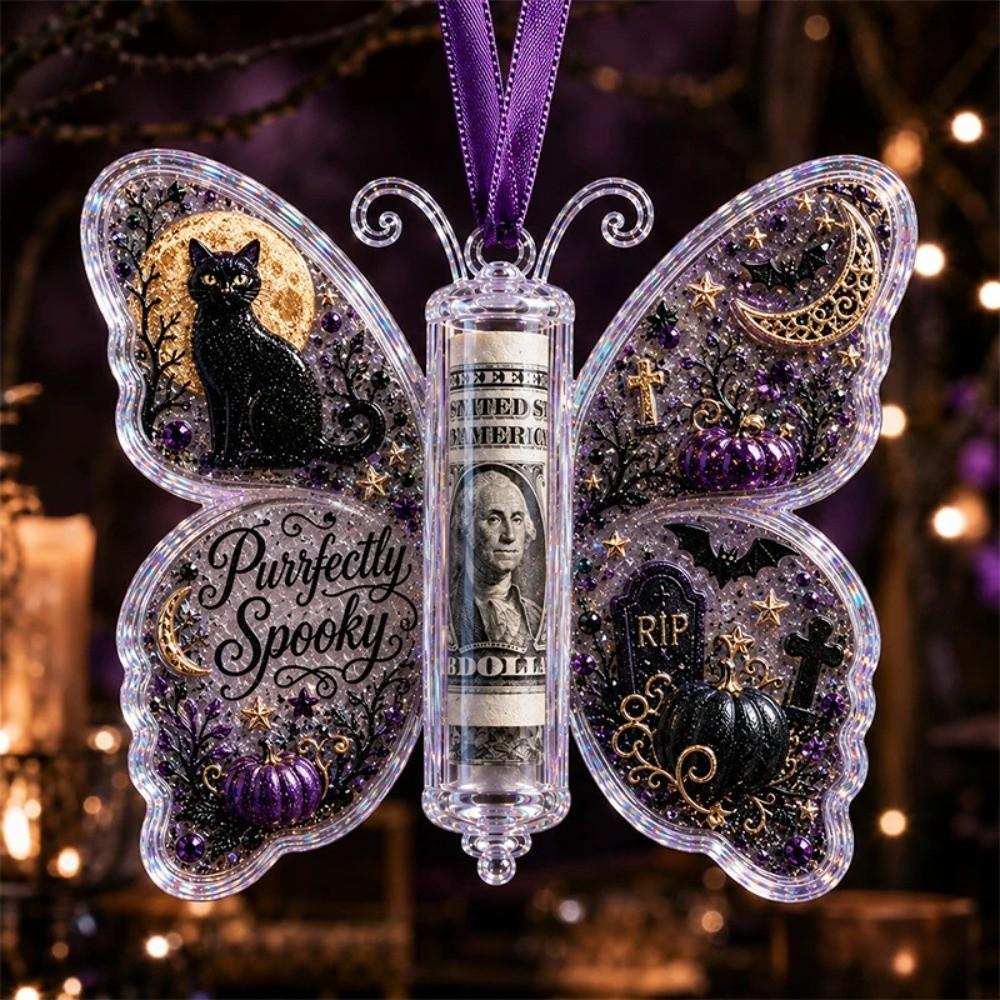 Acrylic Money Holder Ornament Butterfly Hanging Style Treat Holder Ornament Personalized Design Transparent Holiday Gift Pendant