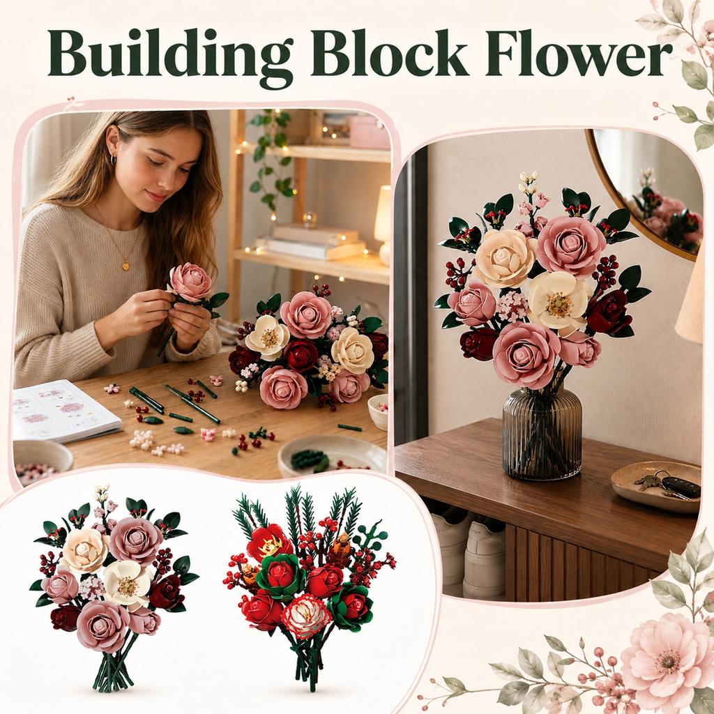 Small Building Rose Flower Decoration Set for DIY Assembly