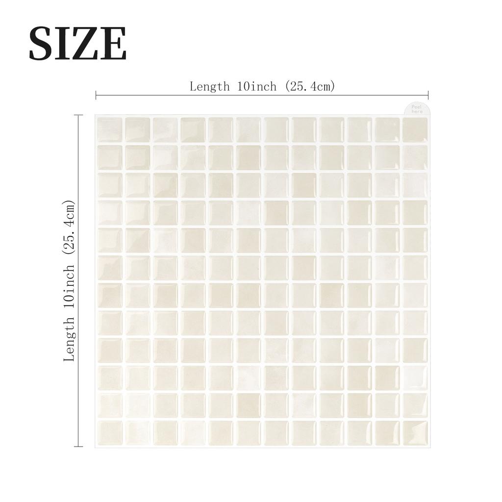 10x10 tumx10 st 3D Mosaik Vinyl Stänkskyddsplattor, Självhäftande Dra av och Klistra Subway Kakelklistermärken Klistra på Väggkakel