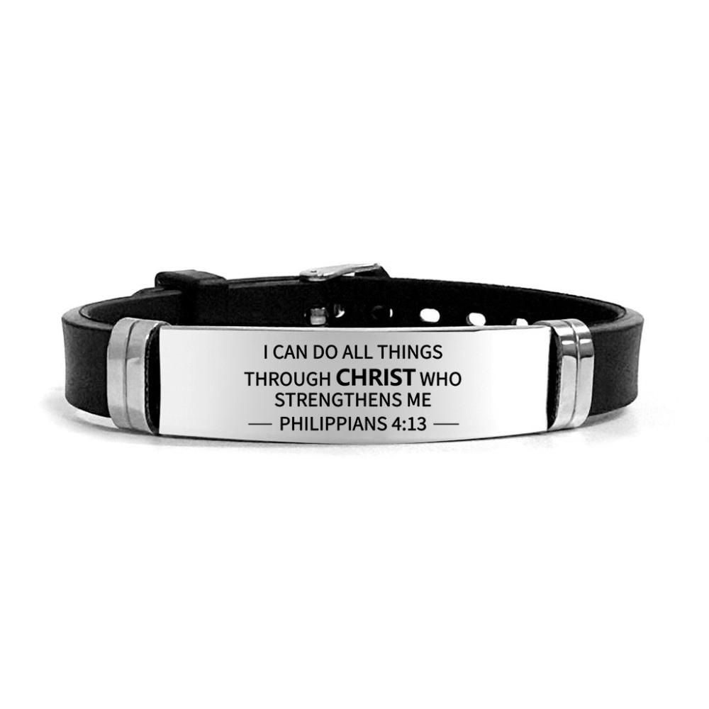 Silicone Material Christian Faith Bracelet Black Stainless Steel Inspirational Bracelet Unisex