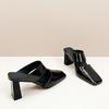 Fashion Summer New Pumps Women's Sandals Outside Natural Leather Cracked Slippers Female Fashion Square Toe Mules High Heel Slides Shoes