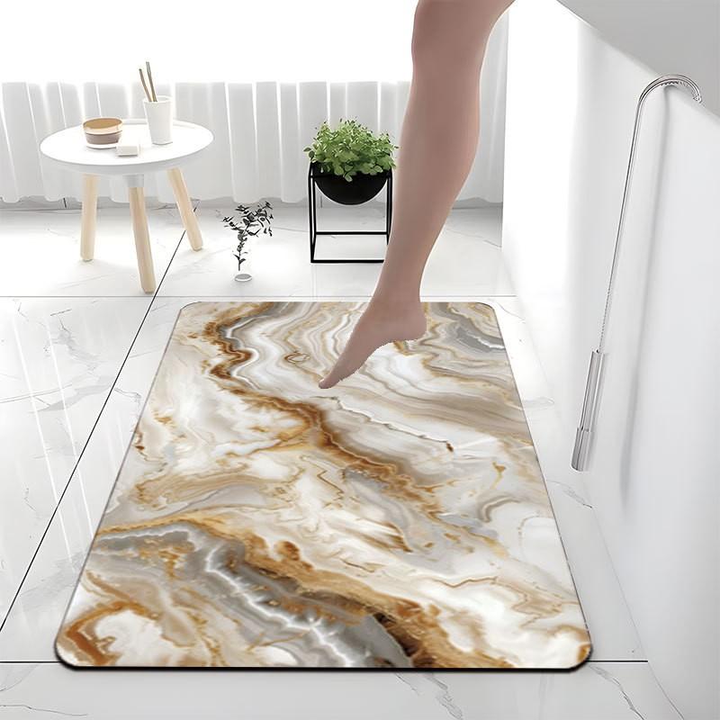 Nordic Marble Absorbent Bath Mat Bathroom Entryway Non-Slip Floor Rug Washable Square Design