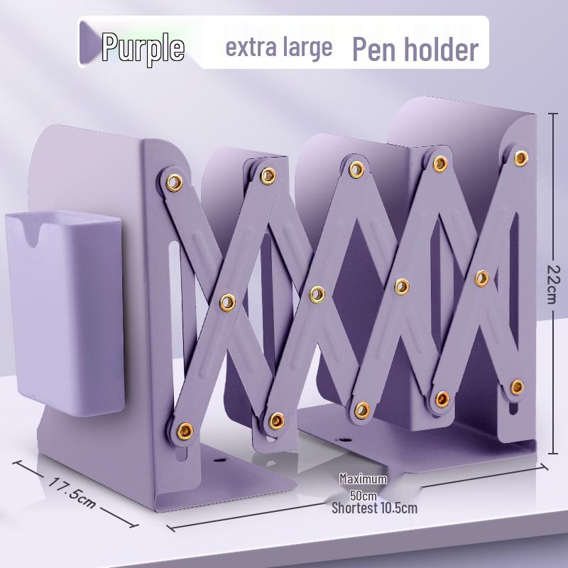 Retractable Bookend with Pen Holder - Foldable Desktop Bookshelf and Divider
