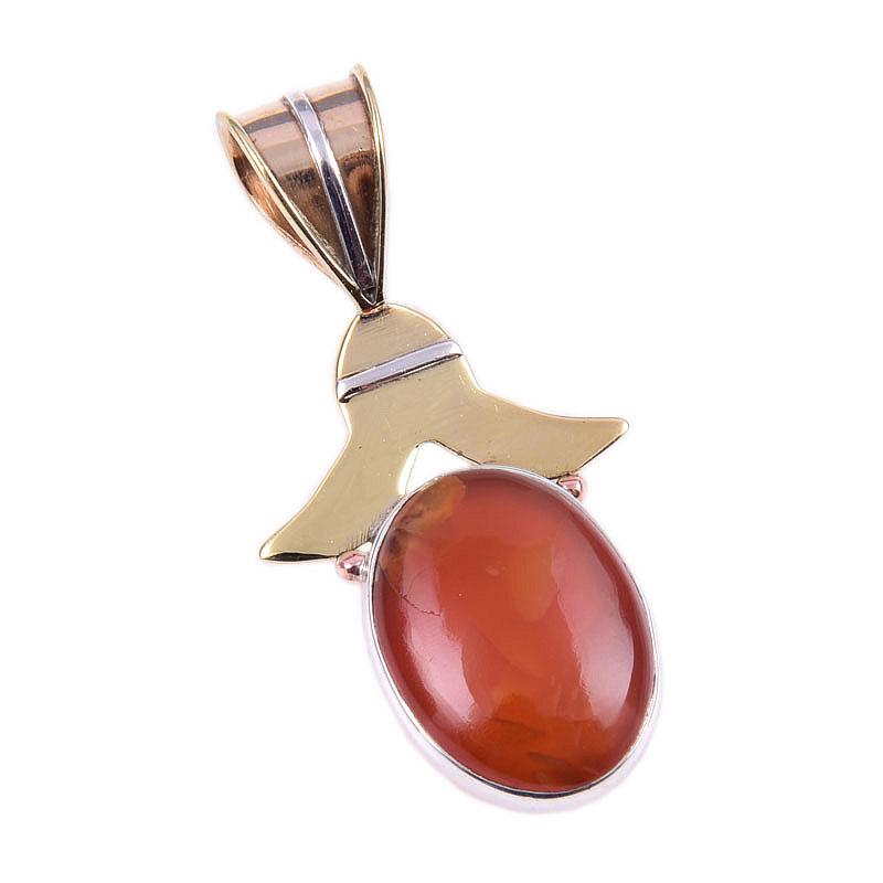 Natural Carnelian Gemstone 925 Solid Sterling Silver Two Tone Pendant 1.50" Z8j14