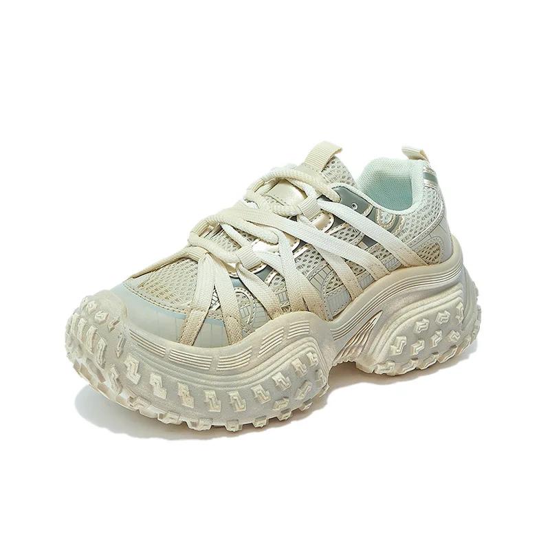 Fashion Spring Platform Sneakers Women's Anti Skid Round Toe Vulcanize Shoes Cross Tie Straps Ladies Breathable Trendy Casual Shoes2025