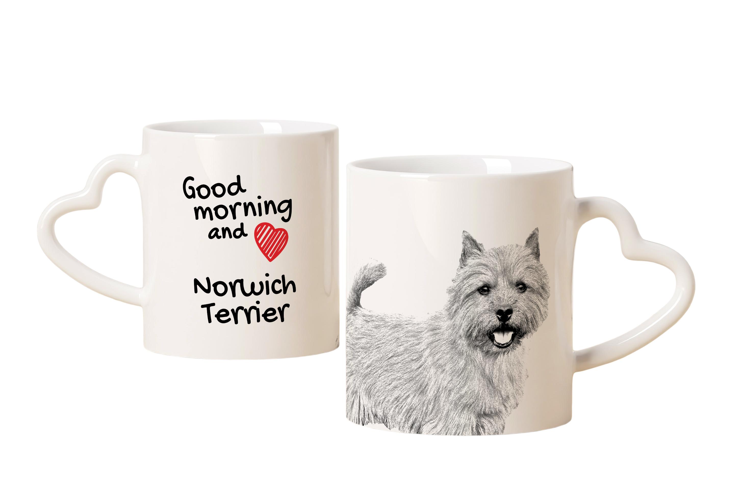 

Norwich Terrier - cup with a dog, adorable cup with a heart-shaped handle, universal gift from the Art-Dog brand білий