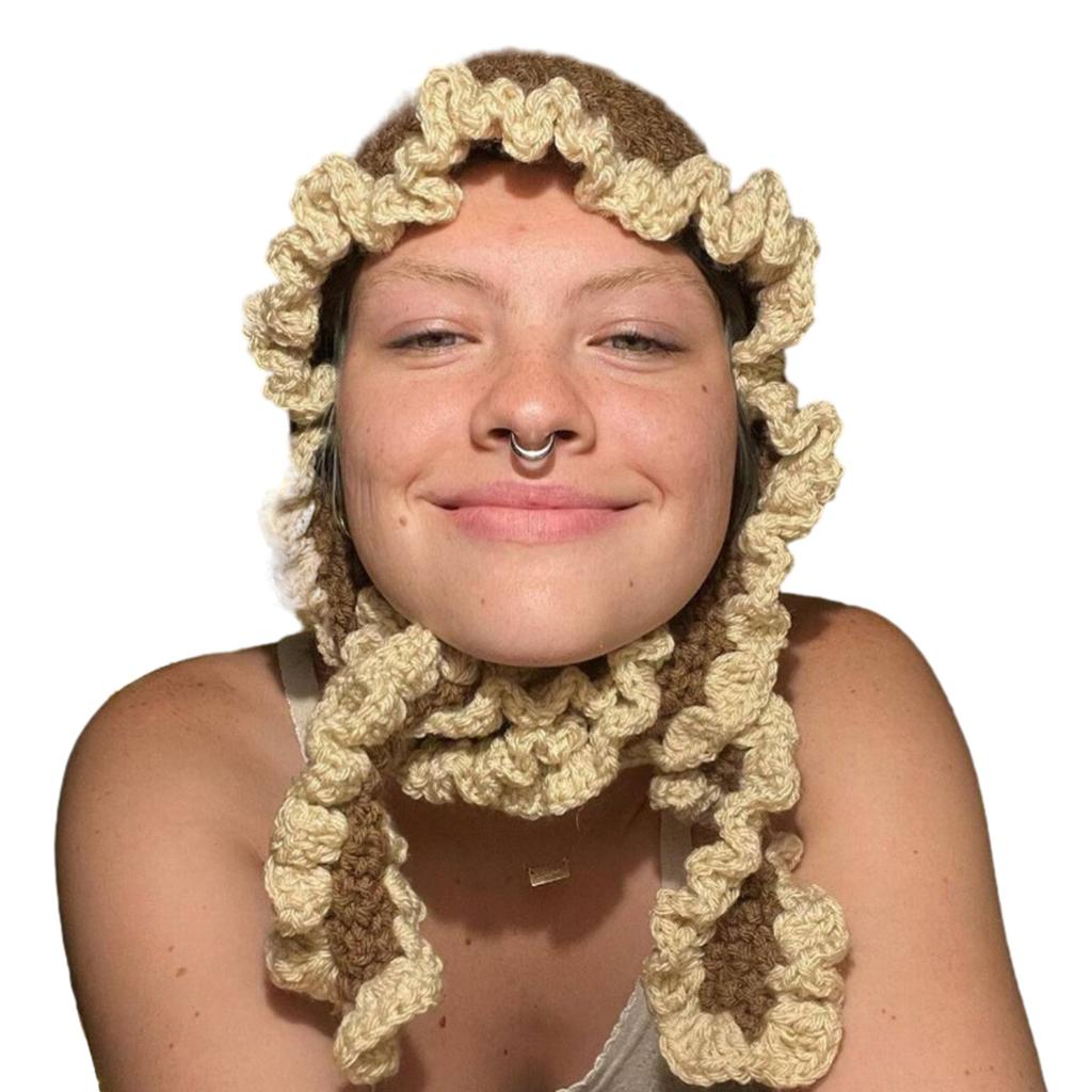 Knit Hollow Hat for Women Handmade Beanie Hat Girl Sun Protections Cap Fashion Ruffle Edge Hat Teens Fashion Headwear