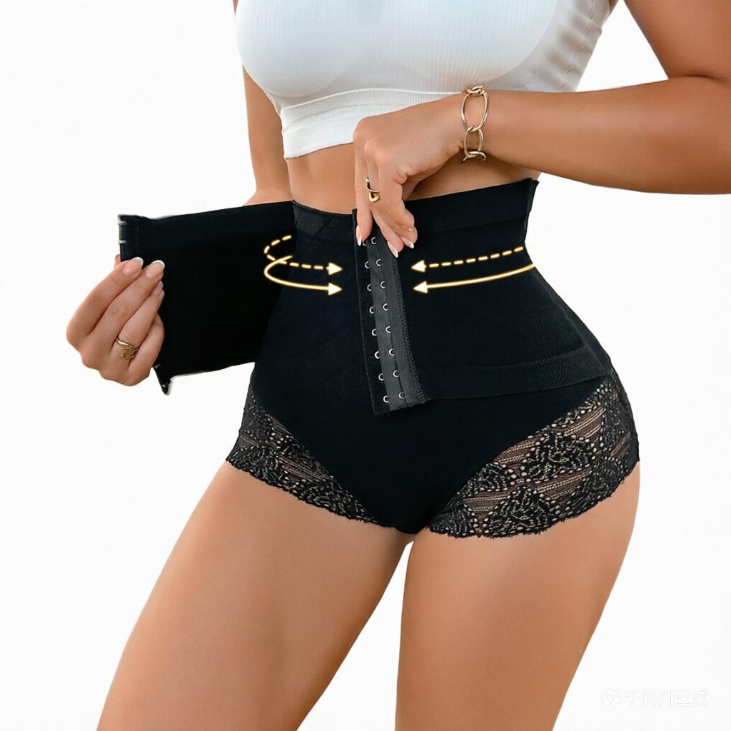 Private Label High Waist Lace Tummy Control Shorts Double Layer Reinforced Compression Adjustable Hooks OEM ODM Fajas S чёрный