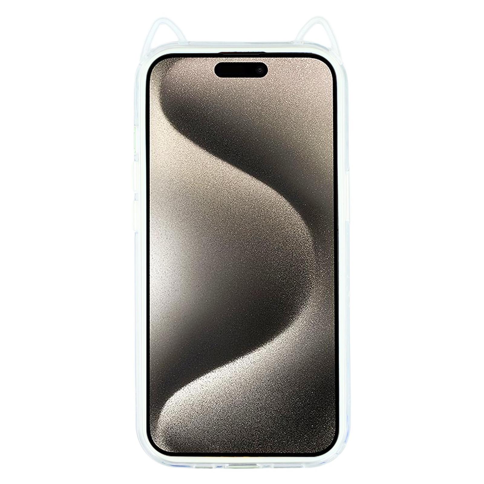 

For iPhone 15 Pro Case Cat Ear Design TPU+Acrylic Clear Phone Back Cover Baby Blue