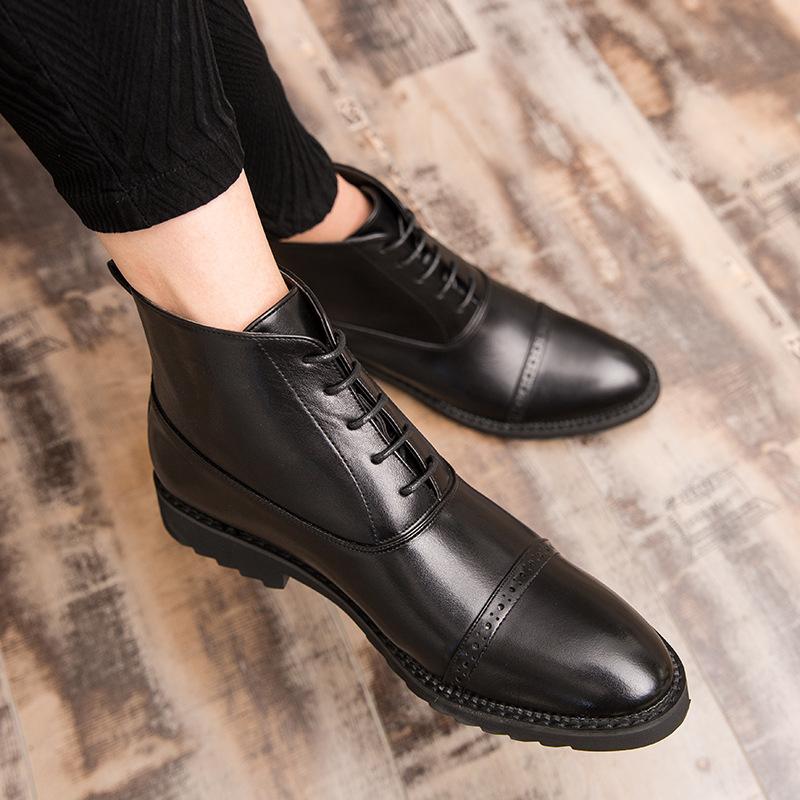 New High-top Casual Leather Shoes Leather Spring and Autumn Short Boots Leather Boots British Short Tube