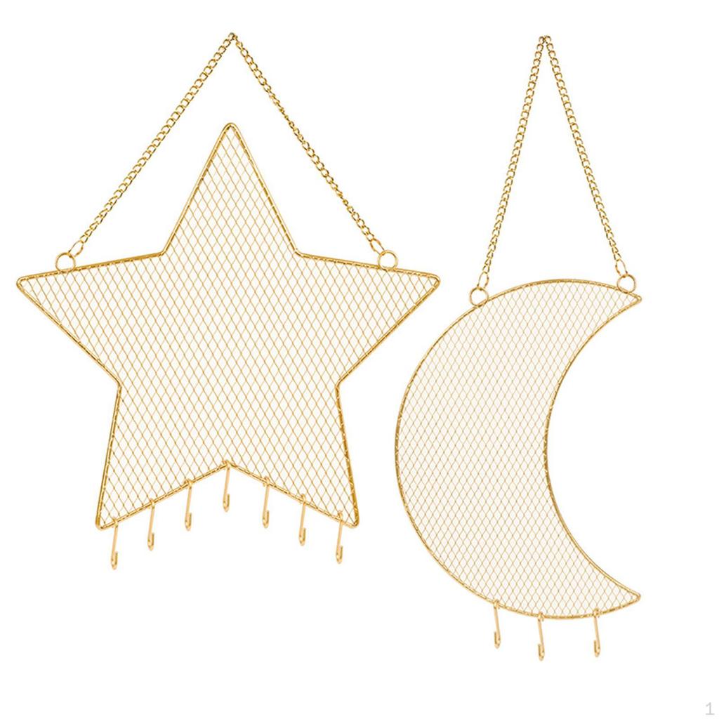 Hanging Jewelry Organizer Wall Holder Grid Shape Moon Star Shaped Earring for Earrings