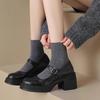 Lambskin high heels round head thick sole Mary Jane shoes women's 2025 new spring and autumn retro thick heel light mouth single shoes