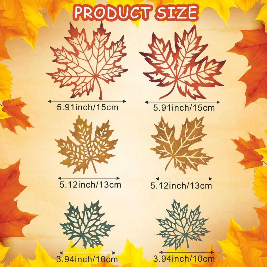 6 Stück Metall Herbst Ahorn Herbstblätter Wanddeko Kunst Bauernhaus Rustikal Metallschild Hängeornament für Thanksgiving Herbst Zuhause Innen Außen