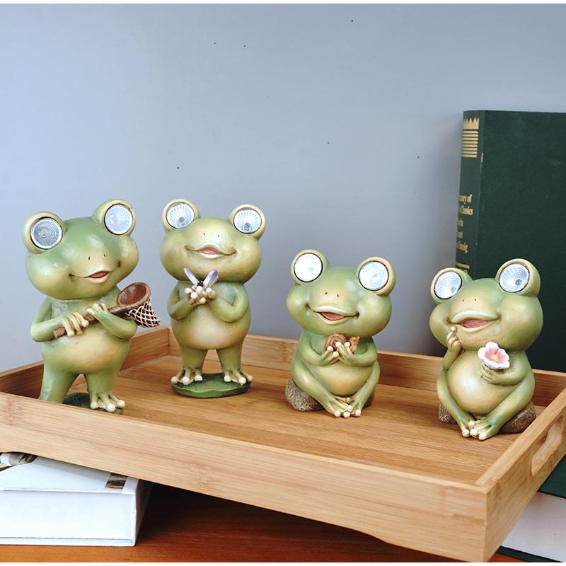 Frog Ornament Solar Light Home Decor Accessories Kawaii Resin Craft Desktop Figurines Living Room Decoration Kids Room Ornaments
