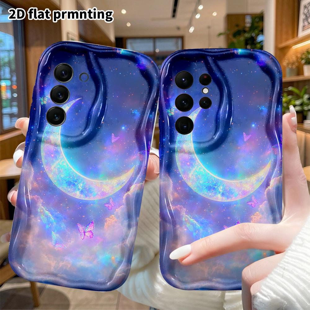 Phone Case: 2D Flat Samsung Galaxy A34 A35 M05 M06 S20 S22 S21 FE Plus 5G Protective Case, Crescent Moon and Butterfly, Christmas and Halloween Gifts
