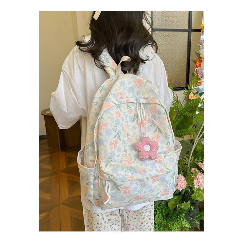 Cute Floral Nylon Women Backpack With Design For Daily Use And Laptop Storage