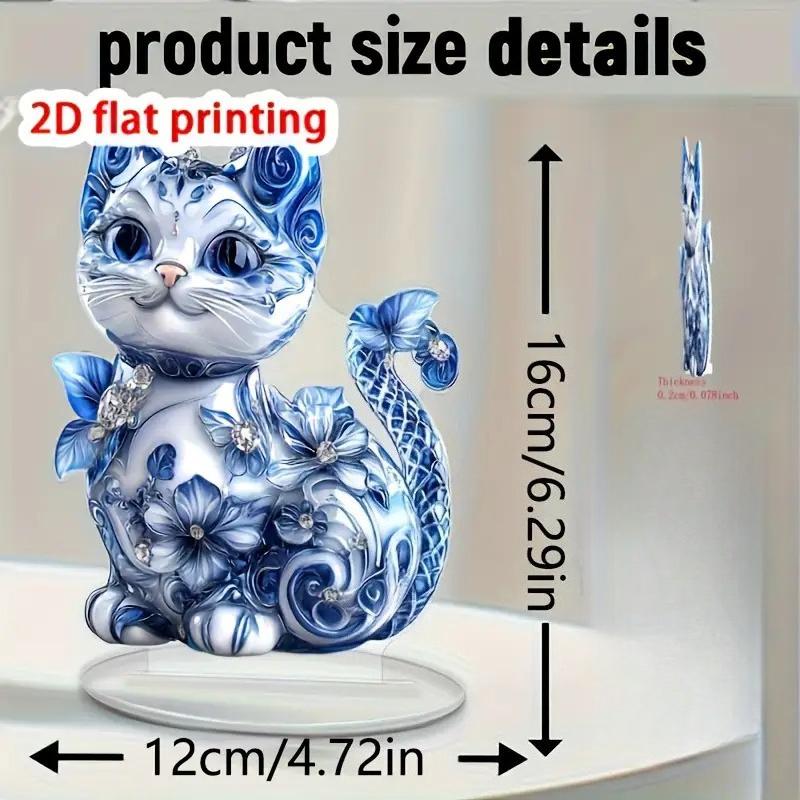 2D Flache Böhmische Katze Acryl Schreibtischdekoration, Design mit Blumendekor, Wanddekoration Plakette zum Aufhängen, Dekorative Gartendekoration für Zimmer Tür