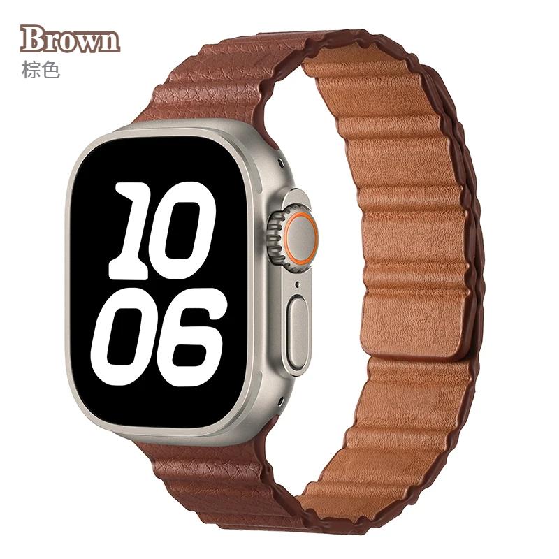 

Leather Link for Apple watch series 10 42mm 46mm Magnetic Loop bracelet iWatch band 44mm 45mm 40mm 38 42 SE 6 7 8 9 10 46mm ultra2 49mm strap 38mm 40mm 41mm коричневый