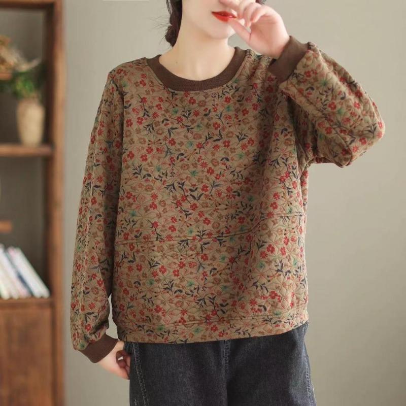 Vintage Ethnic Print Long Sleeve Women S Hoodie Loose Fit Casual Pullover