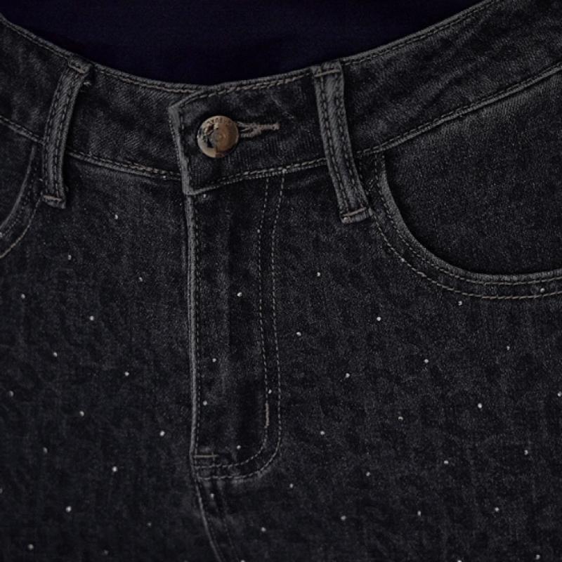 Maxza Cubic Leopard Wide Black Denim Pants Ze03ql004na