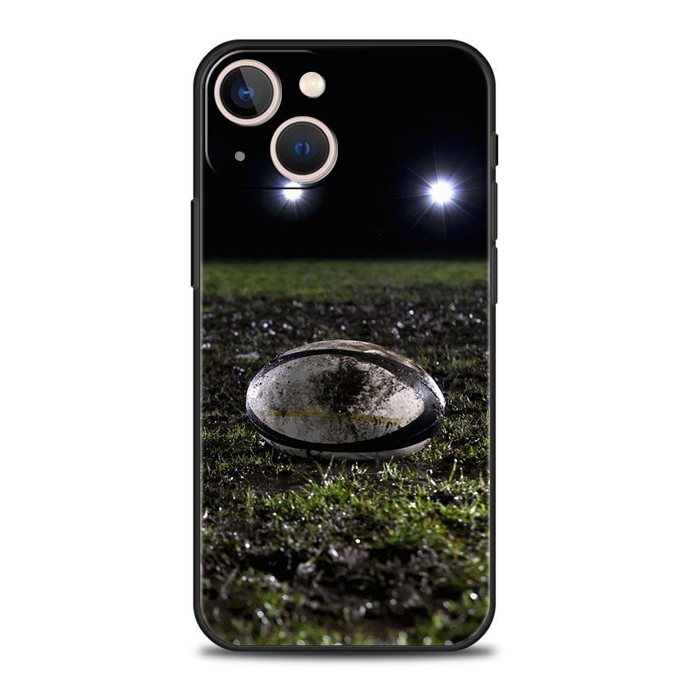 Rugby Ball Luxury Phone Case For iPhone 13 15 14 12 Mini 11 Pro MAX XR X SE XS 7 8 Plus Silicone Black Protection Cover