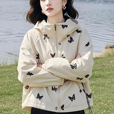 Chaqueta con capucha versátil de longitud corta, única, rejuvenecedora y elegante para mujer, para primavera y otoño