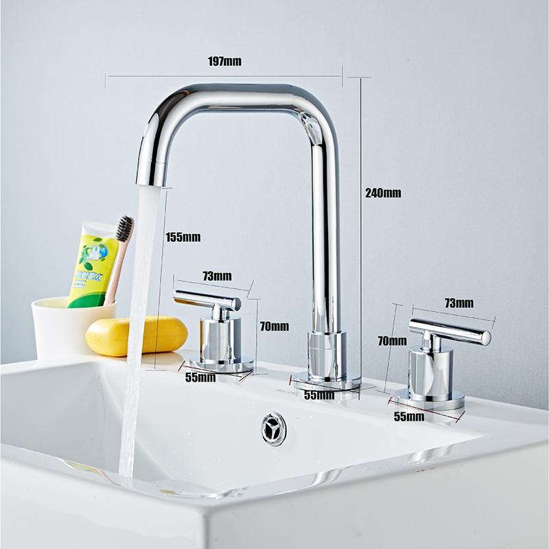 Basin Faucets Brass Polished Chrome Deck Mounted Round Bathroom Sink Faucets 3 Hole Double Handle Hot And Cold Water Tap BR-711