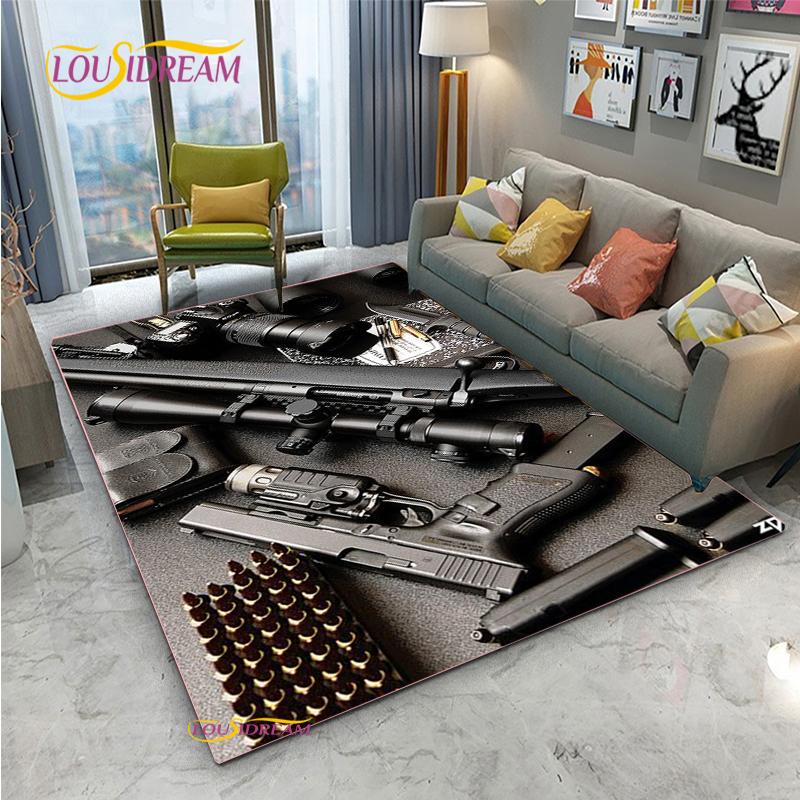 3D Geweer Pistool Revolver Wapen Cartoon Gebiedskleed, Tapijt Kleed voor Woonkamer Slaapkamer, Kind Keuken Deurmat Badkamer Antislip Vloermat