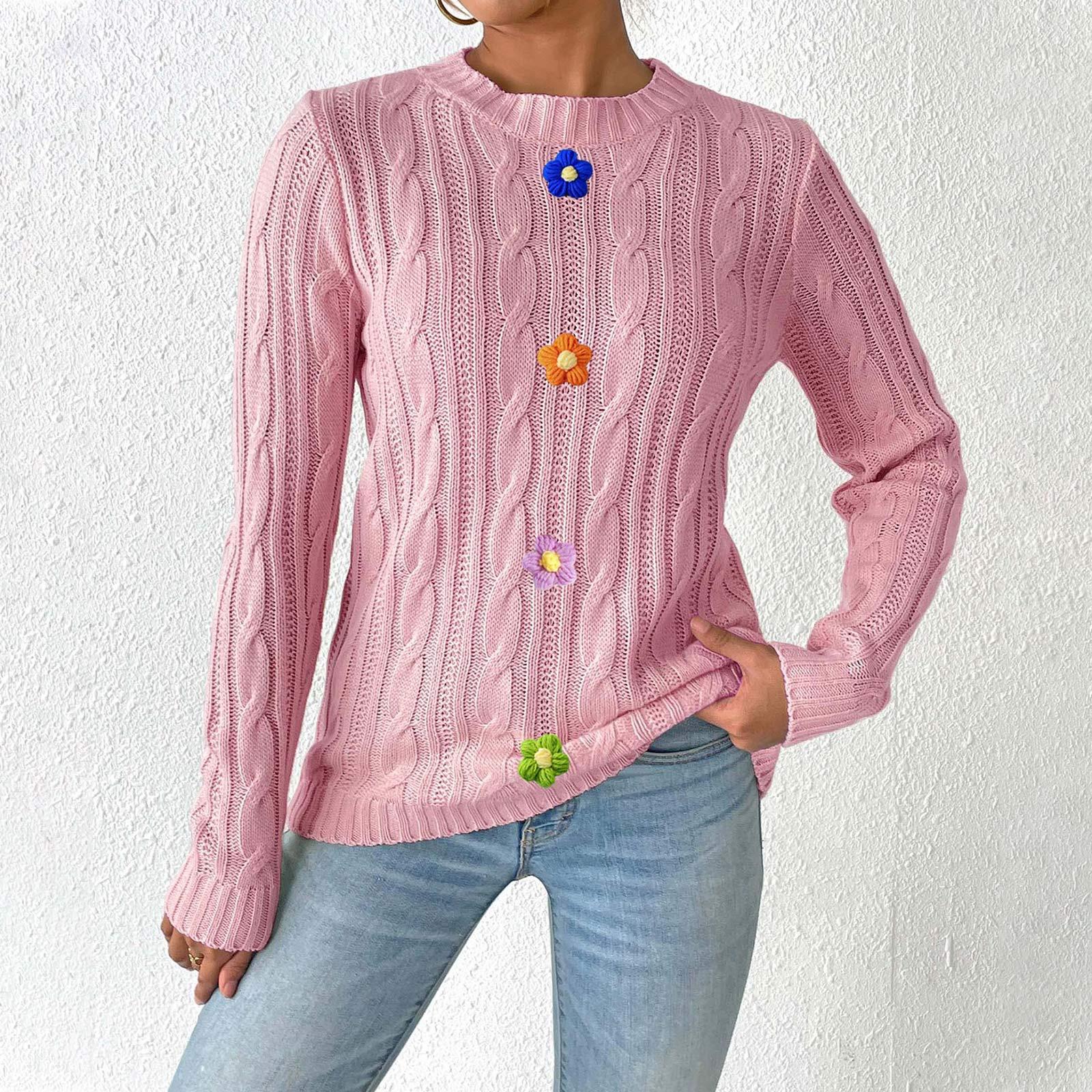 

Женский круглый вырез пуловер основа рубашка шитье вязаный свитер XL розовый