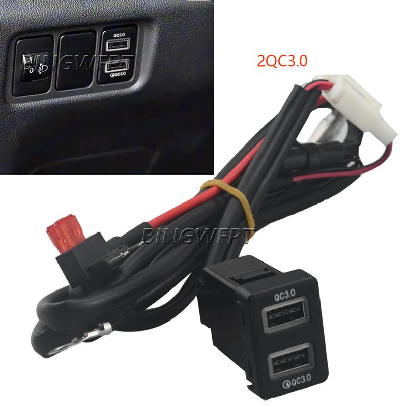 Car USB Charger PD Quick Charge Phone Charging Adapter Outlet Button For Mitsubishi Outlander 14-22 L200 Triton Red LED