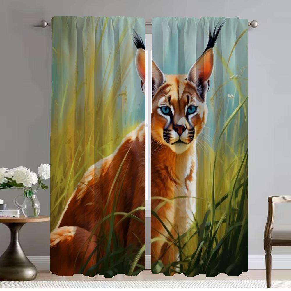 Blackout Kitchen Curtains for Living Room Curtain for Room 2 Panel Caracal Shades Halloween Decoration Home Interior Curtains